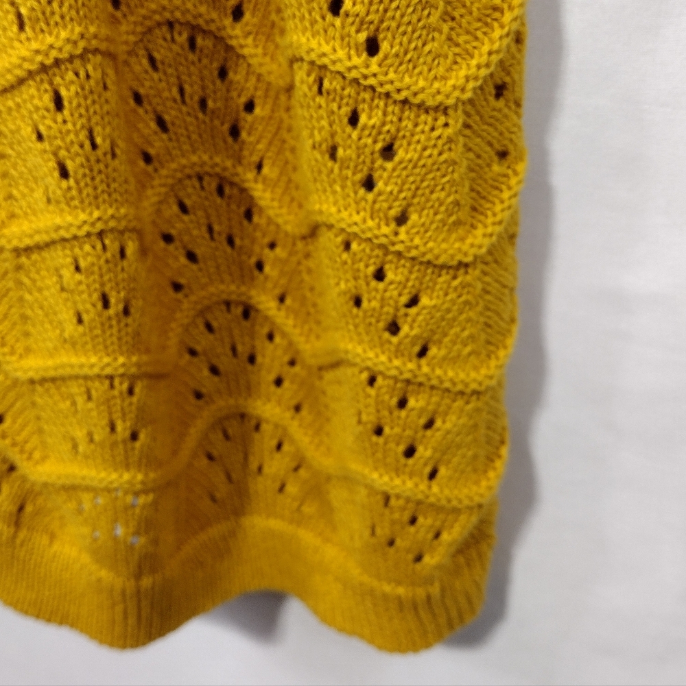 NWT Sagharbor Eyelet Open Front Cardigan Women's L Mustard Yellow Boho Retro Y2K - Picture 4 of 8